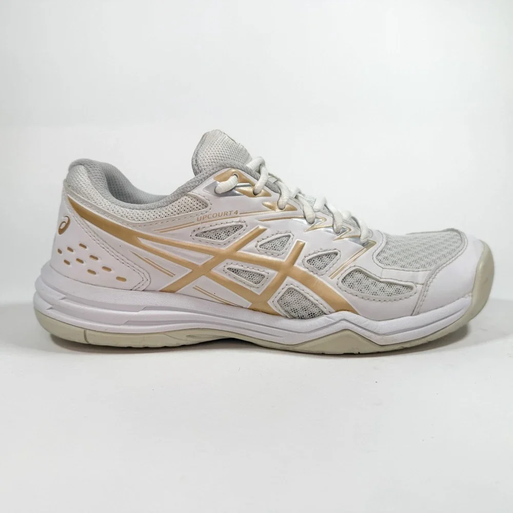 ASICS Upcourt 4 Men's 8 (Woman's 9.5) White Gold Indoor‎ Court Volleyball Shoes